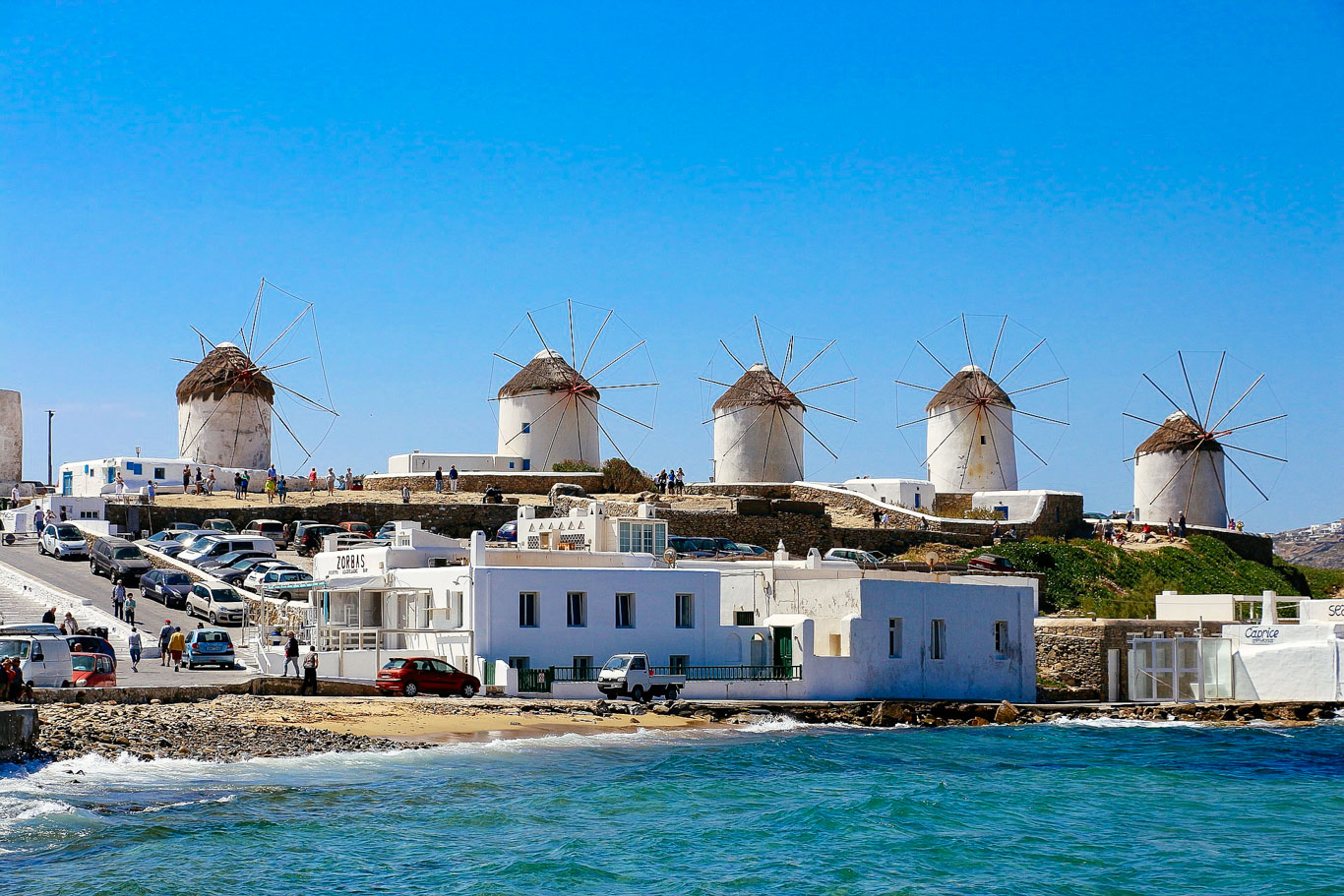 Mulini sulle spiagge a Mykonos