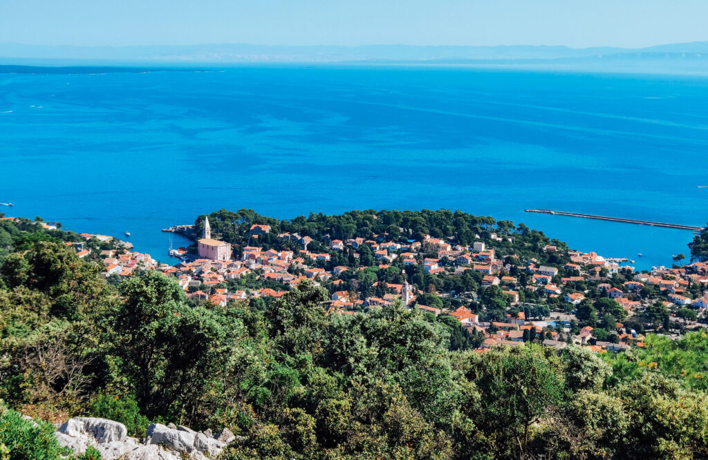 Immagine dell'isola di Lussino con mare e tanto verde.