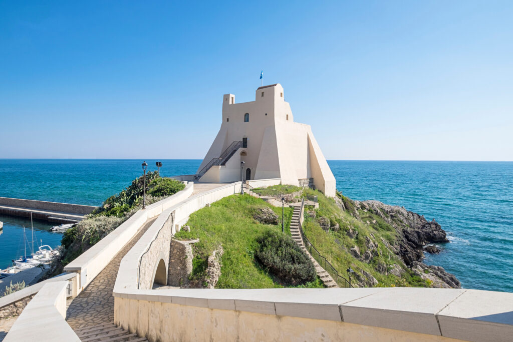 Sperlonga coastal tower and turquoise sea, Lazio